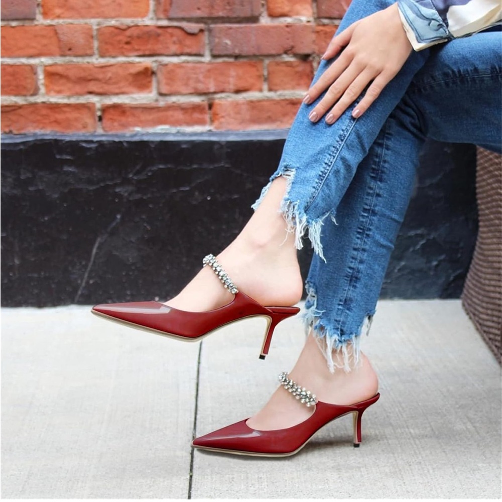 MIRAAZZURRA Rhinestone Heeled Point Toe Mules